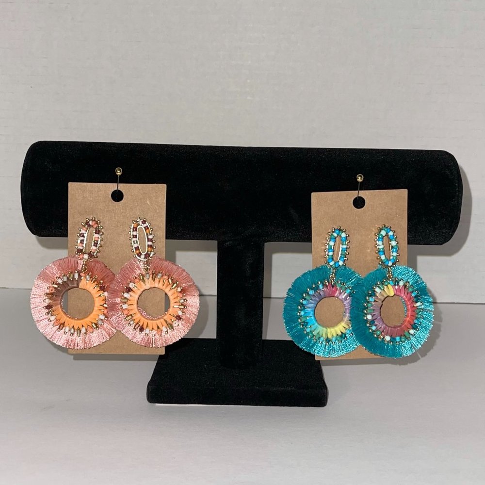 Multi-color Bead & Fringe Earrings - NEW - Set of 2